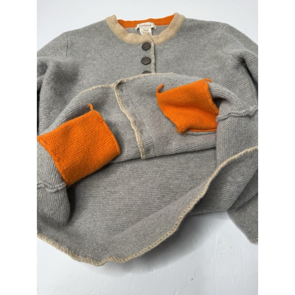 Sundance Womens Extra Fine Merino Wool Cardigan Sz Sm Gray Orange Tracht Boho - Picture 9 of 11